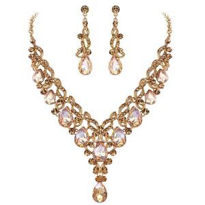 Yellow Gold and Topaz Austrian Crystal Floral Vine Necklace and Earrings Set